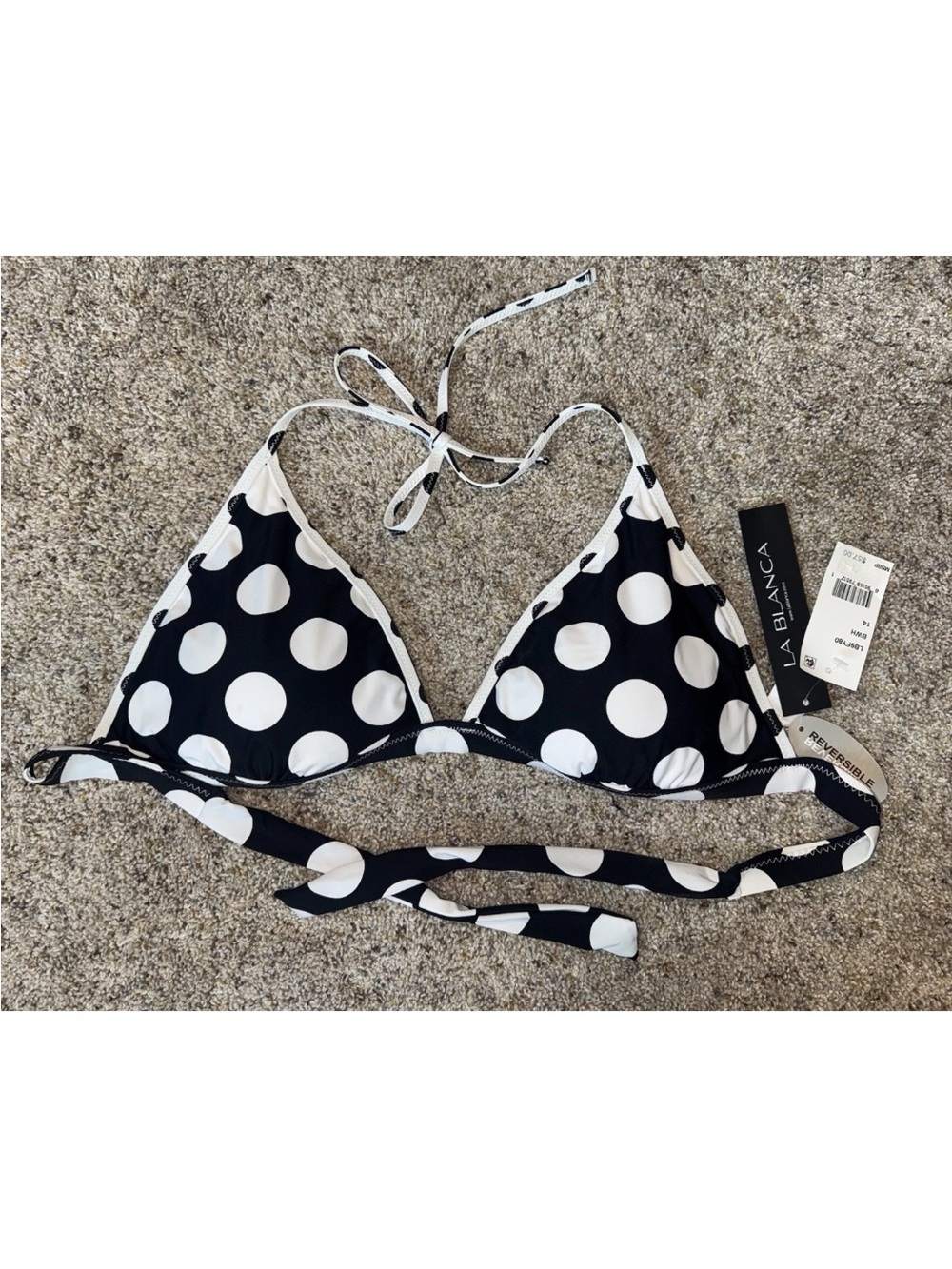 La Blanca Black and White Polka Dot Triangle Swim Top